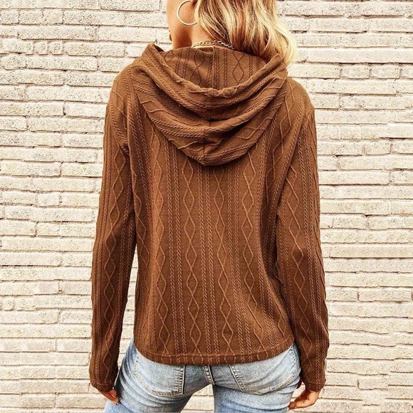SHEIN Brown Cable Knit Raglan Sleeve Hoodie Small - Picture 14 of 15